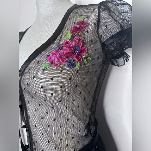 Vintage Betsey Johnson New York Sheer Mesh Two-Piece Set Embroidered Y2K Rare - Picture 3 of 11